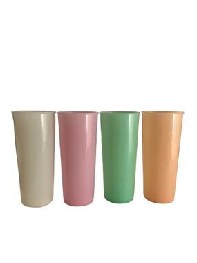 Vintage Tupperware 16 Oz Plastic Drinking Glasses Set Of 4 Pastel #107 No Lids